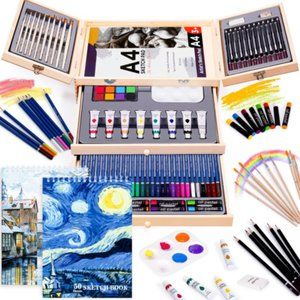 PROFESSIONAL ART SET 85 PIECE SET BRAND NEW WITH WOODEN CARRYING CASE
